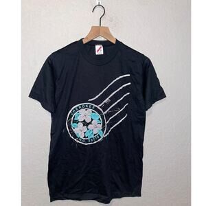 Vintage Cherokee North Carolina Shirt Floral Nature Puff Print Black M Tee